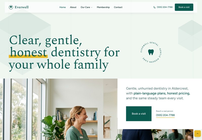 Everwell Dental, a dental site from the Ziwi design library