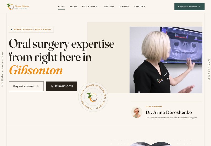 Orange Blossom Oral Surgery, a oral surgery site from the Ziwi design library